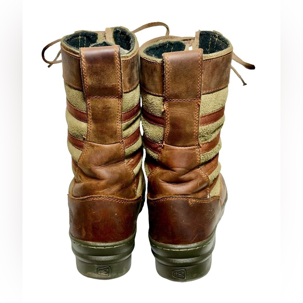 Keen Leather & Suede Two-Toned Brown & Green Lace-Up Snow & Rain Boots, Size 8 - Picture 4 of 16